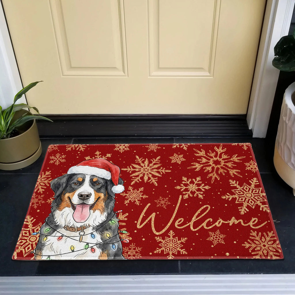 Custom Pet Portrait Watercolor Art Snowflake Christmas - Personalized Doormat