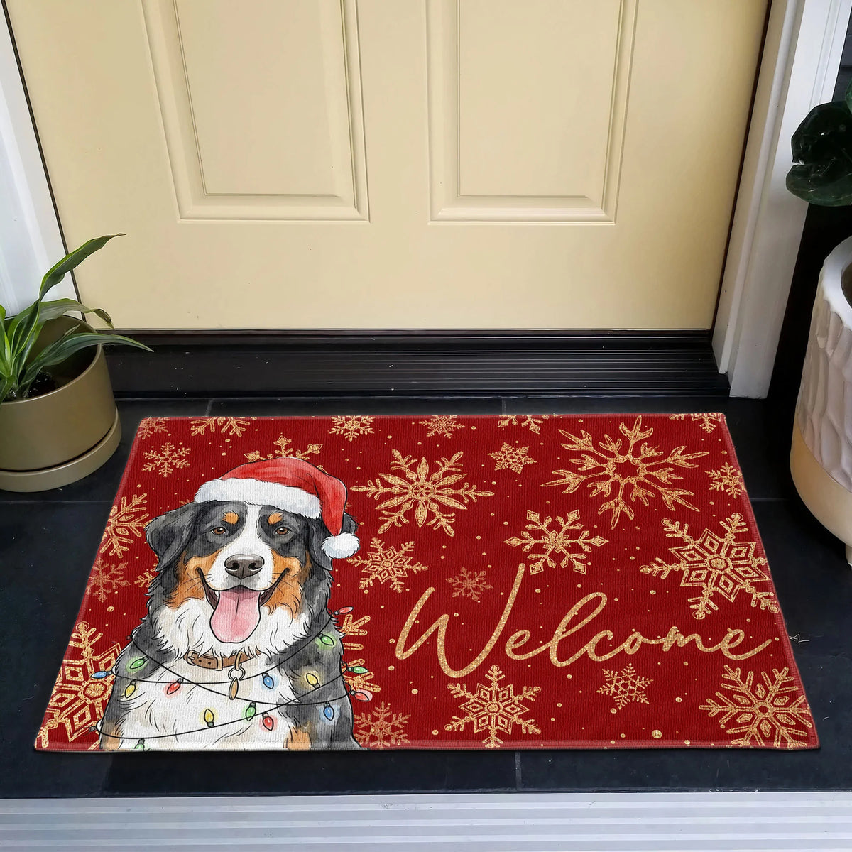 Custom Pet Portrait Watercolor Art Snowflake Christmas - Personalized Doormat