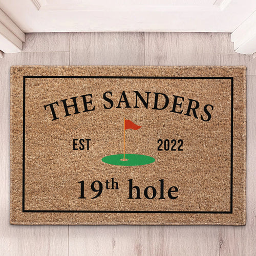 19Th Hole Welcome, Golf Course Entryway Decor Gift - Personalized Doormat