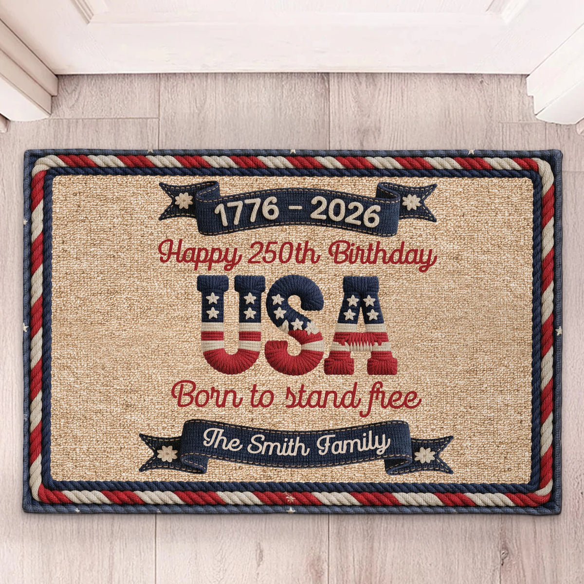 Usa 250Th Birthday Faux Yarn Pattern - Personalized Doormat