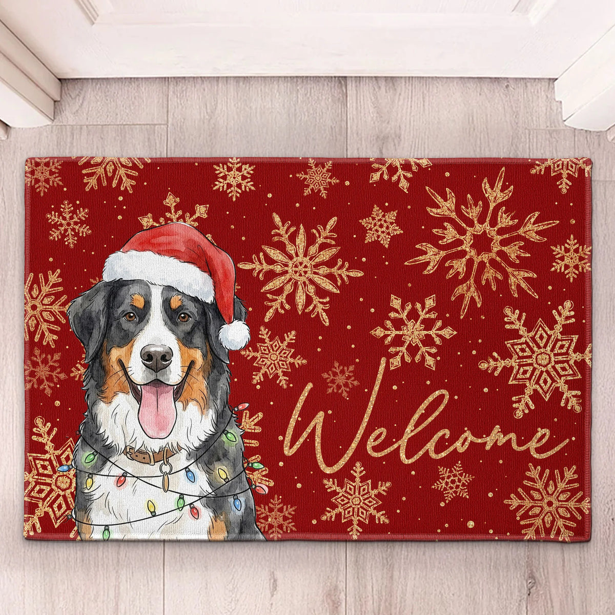 Custom Pet Portrait Watercolor Art Snowflake Christmas - Personalized Doormat
