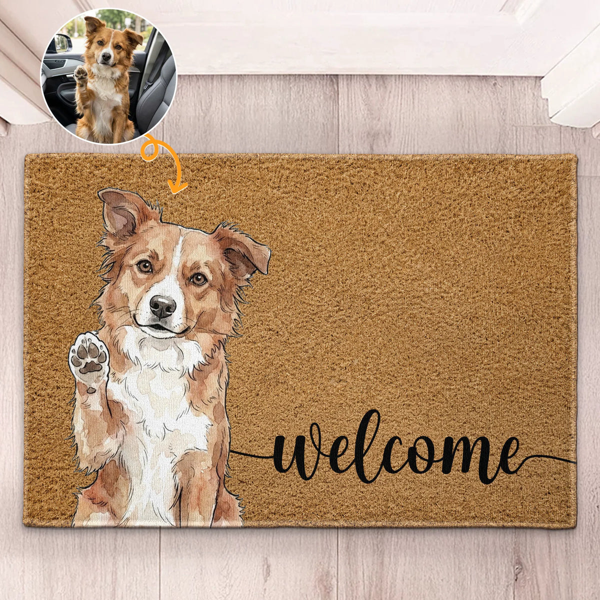 Welcome Pet Portrait Watercolor Art Welcome Mat - Personalized Doormat