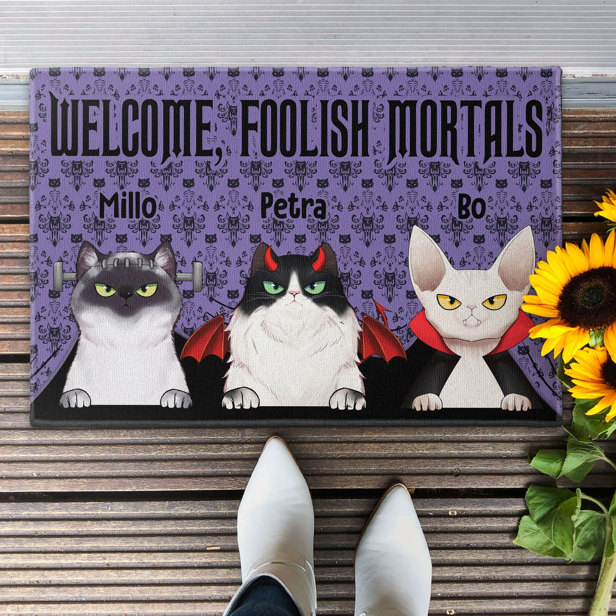 Welcome Foolish Mortals Cat - Personalized Doormat