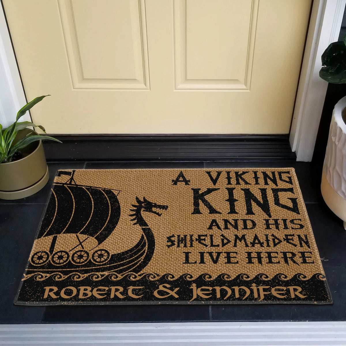 A Viking King And His Shieldmaiden Live Here - Personalized Doormat