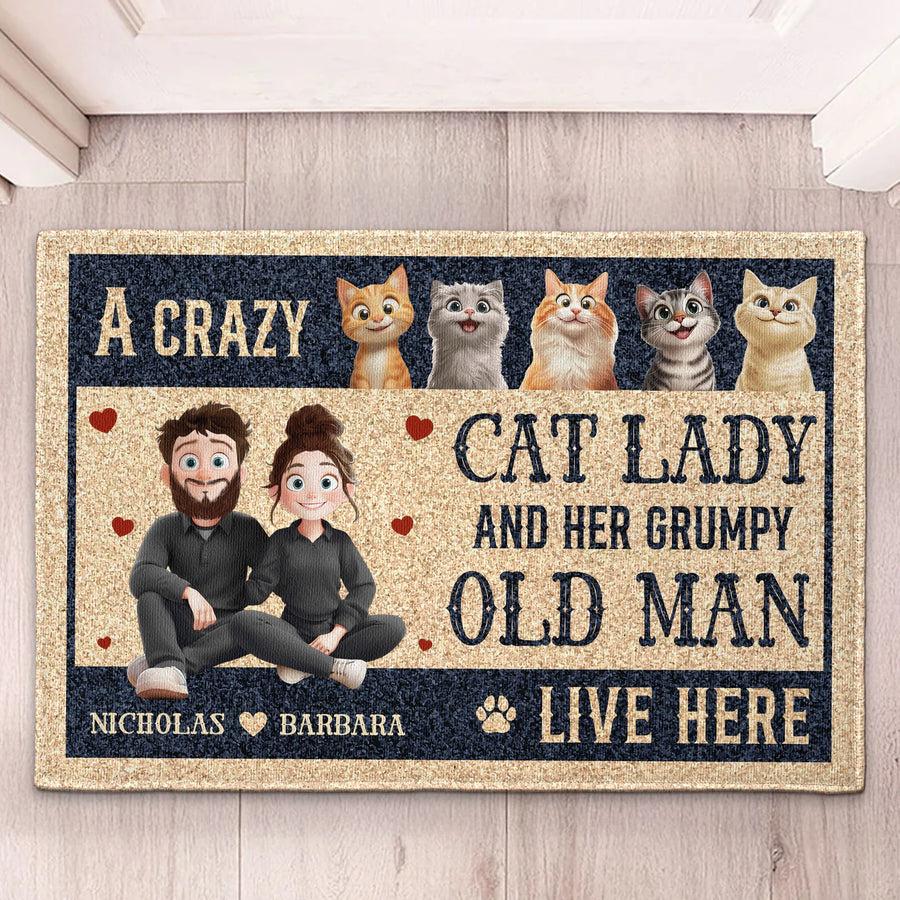 A Crazy Cat Lady And Her Grumpy Old Man New Version Cat Lovers - Personalized Doormat
